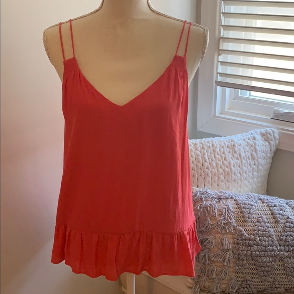 Coral ruffled tank